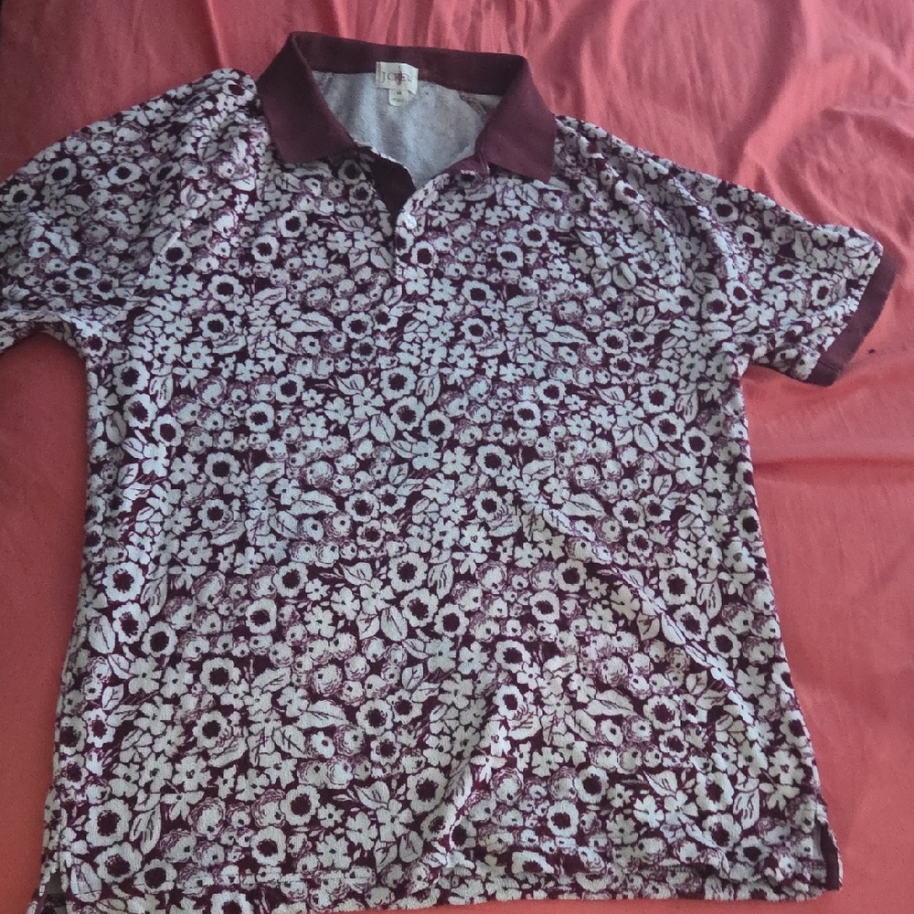 J. Crew Maroon and White Floral Polo